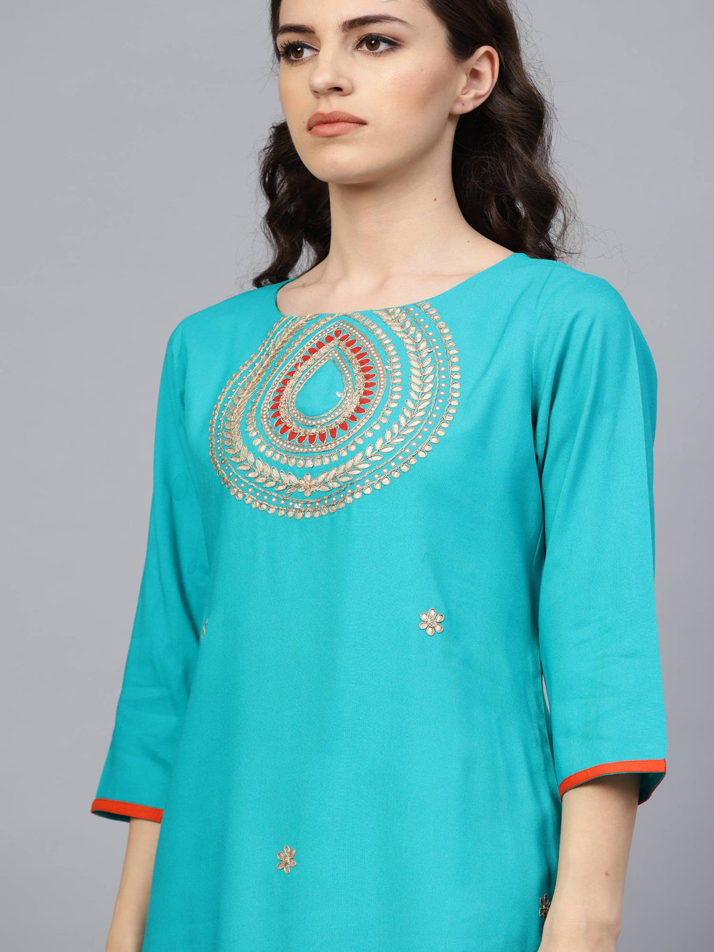Green Hand Embroidered Straight Rayon Kurta | U3S - view 6