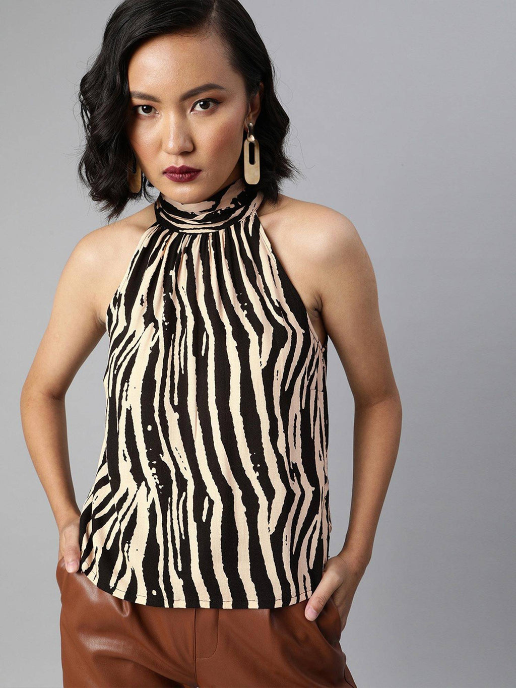 Black Animal Print Top | HT67 - view 1