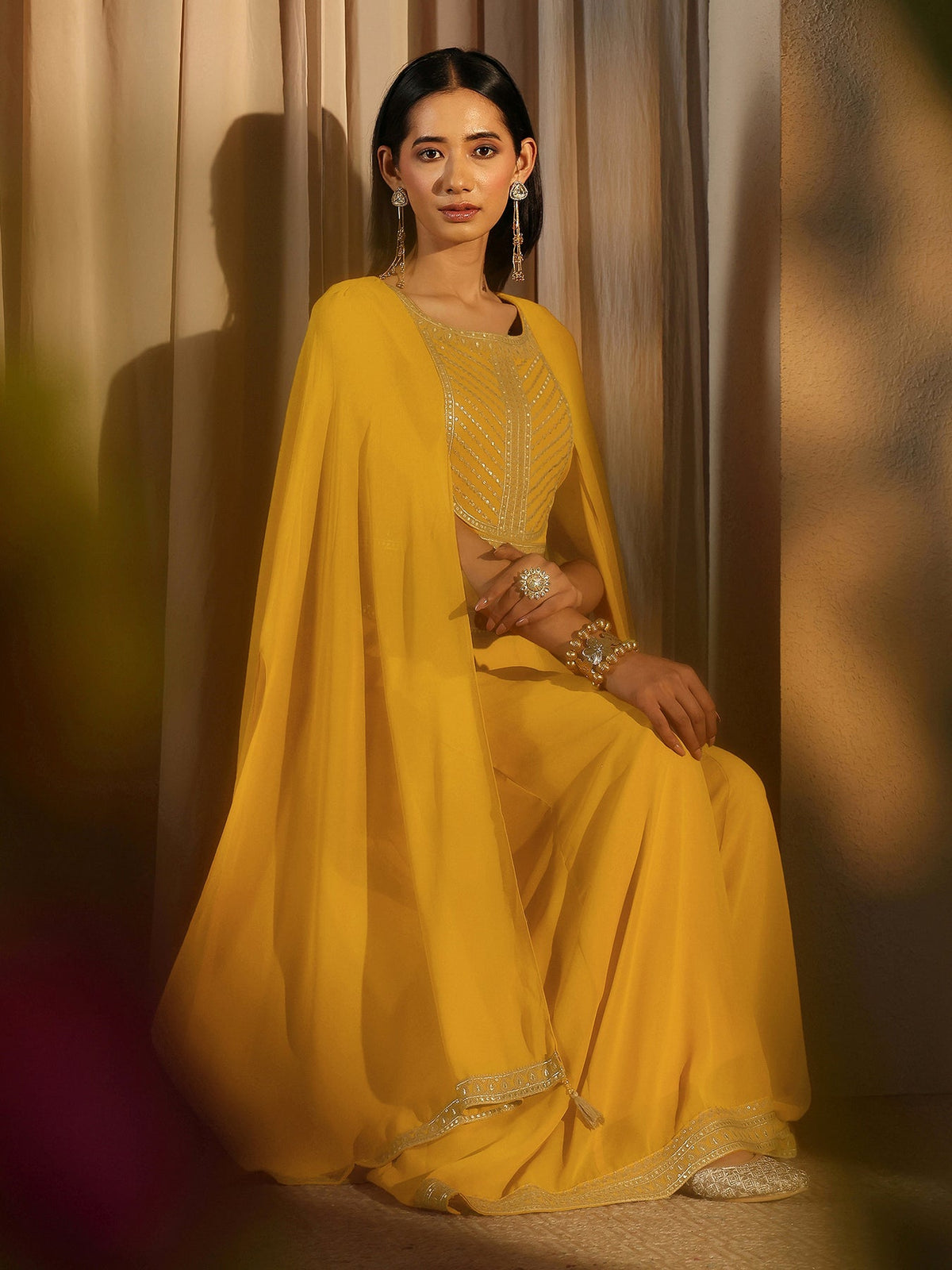 Libas Art Mustard Printed Cotton Blend Co-Ord Set CO87