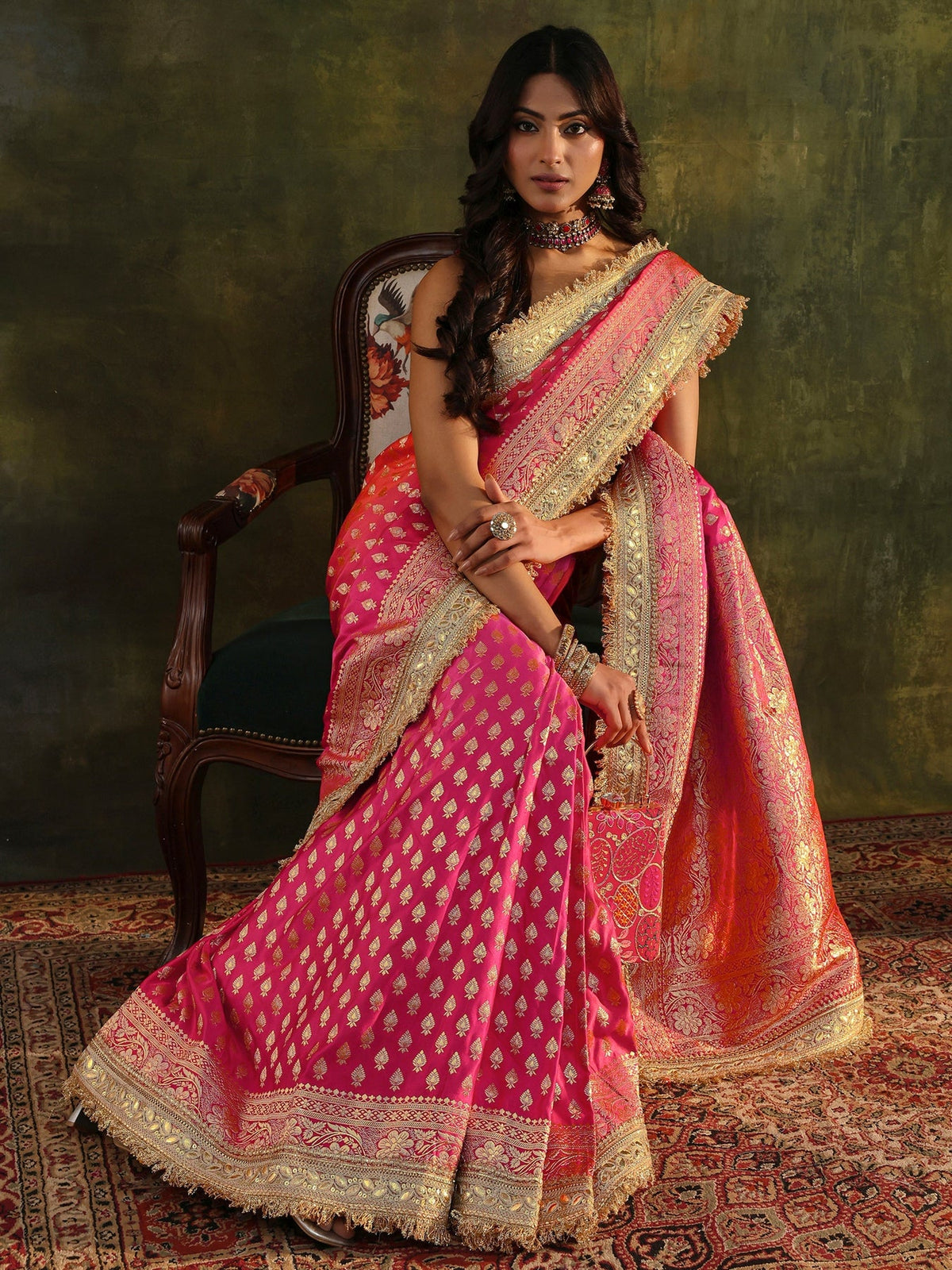 Libas Art Pink Banarasi Silk Blend Saree With Unstitched Blouse Piece S45