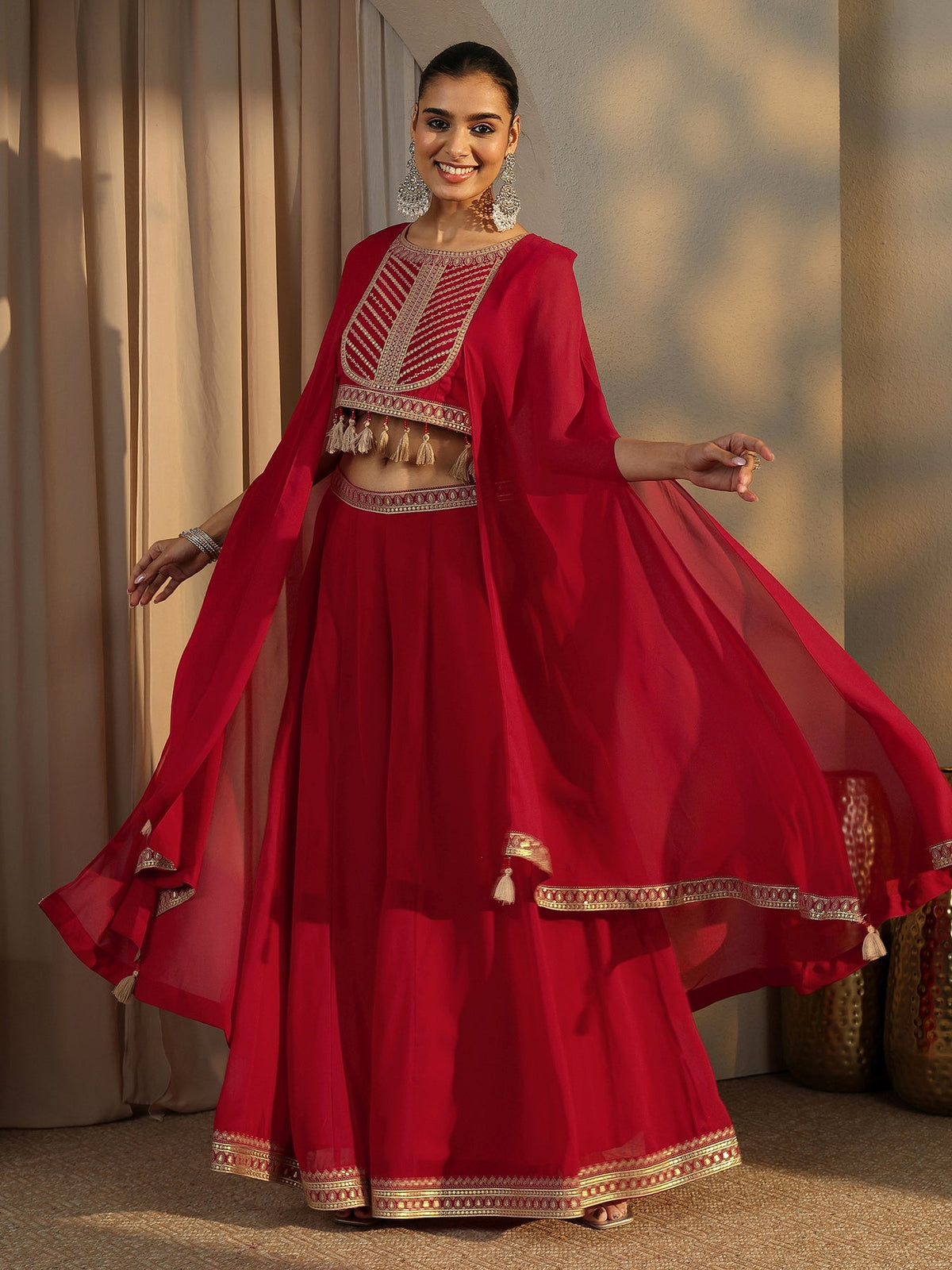 Libas Art Red Printed Cotton Blend Co-Ord Set CO87