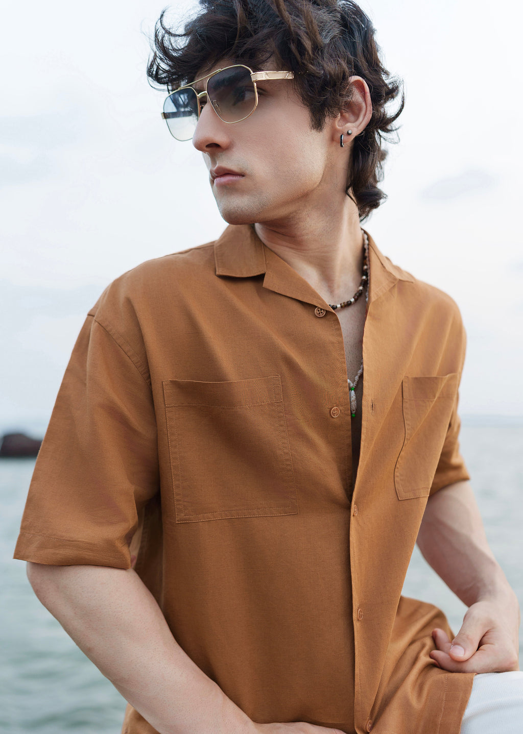 Brown Double Pocket Cotton Linen Shirt