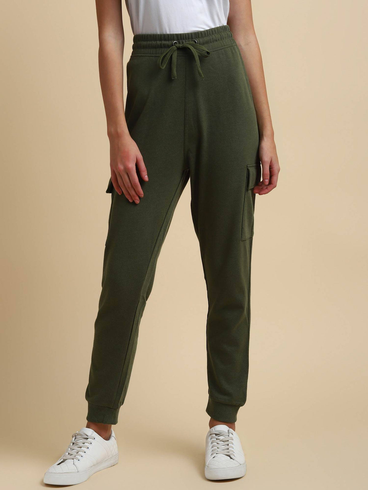Khaki Blended Fabric Joggers For Ladies | WJ89 - view 1