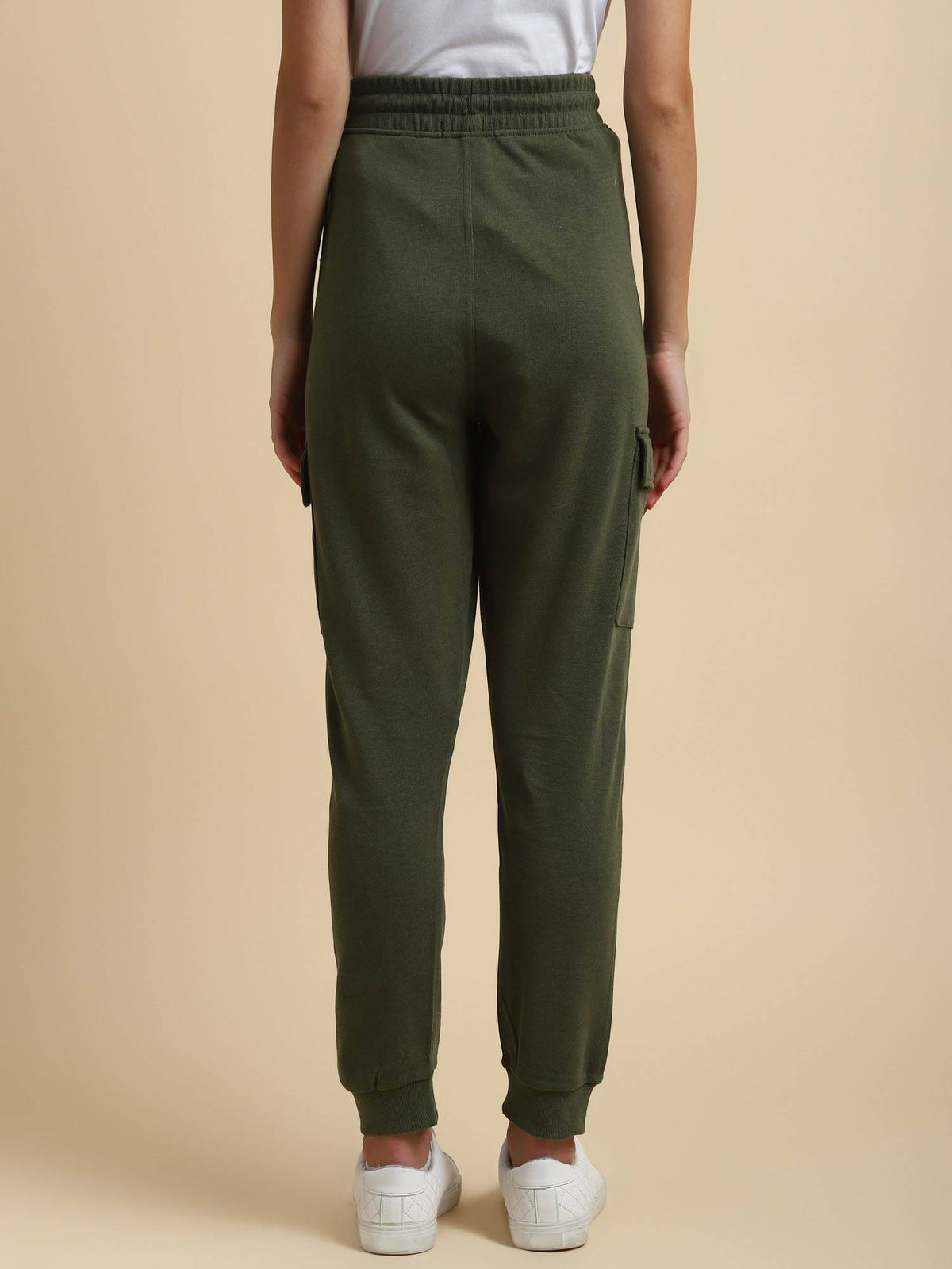 Khaki Blended Fabric Joggers For Ladies | WJ89 - view 2