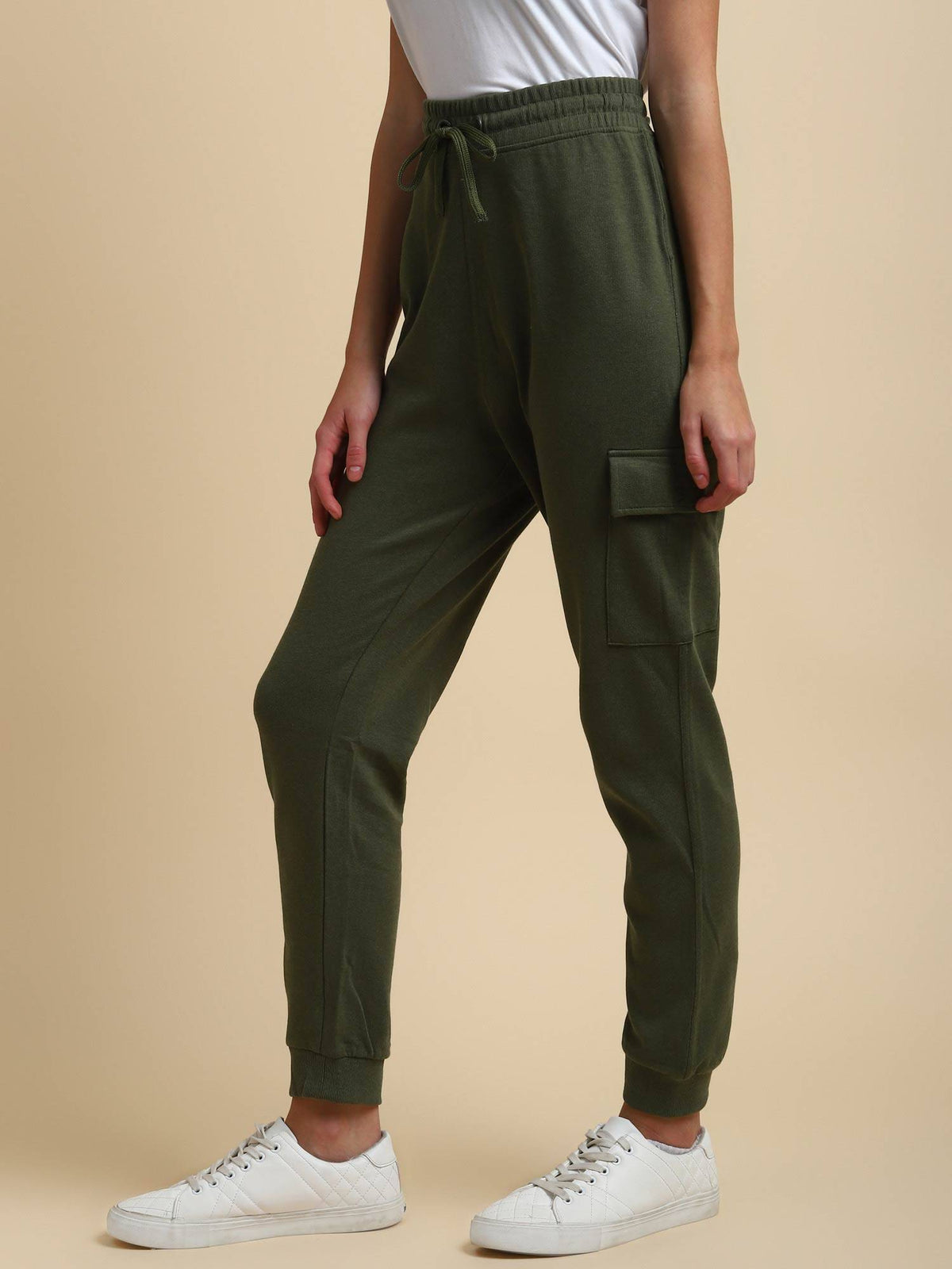 Khaki Blended Fabric Joggers For Ladies | WJ89 - view 3