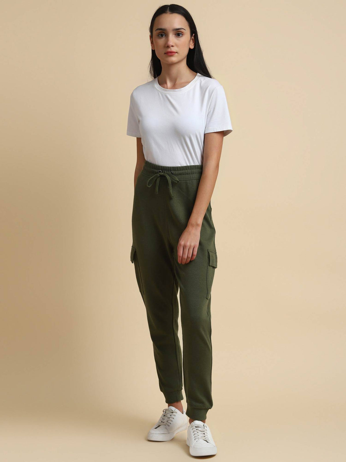 Khaki Blended Fabric Joggers For Ladies | WJ89 - view 4