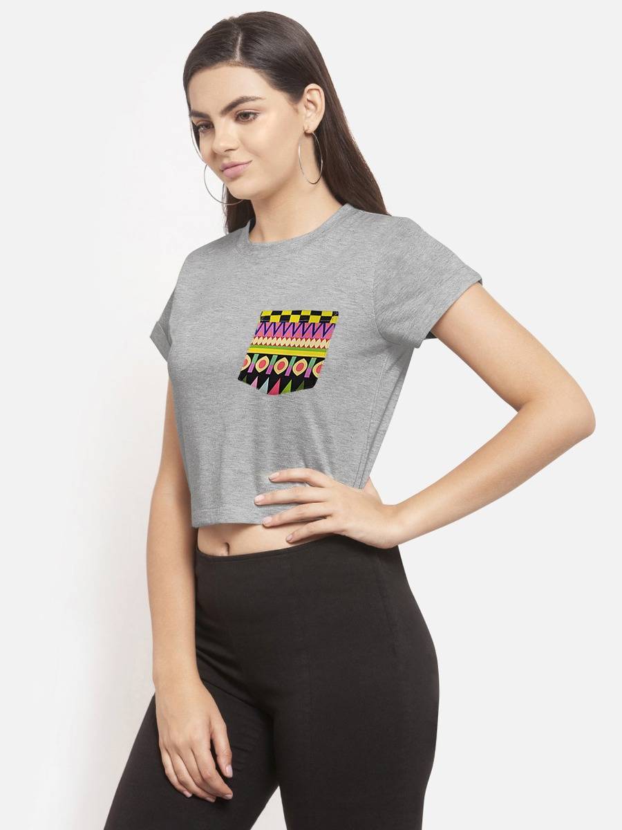 Grey Solid Crop Top | CT61 - view 3