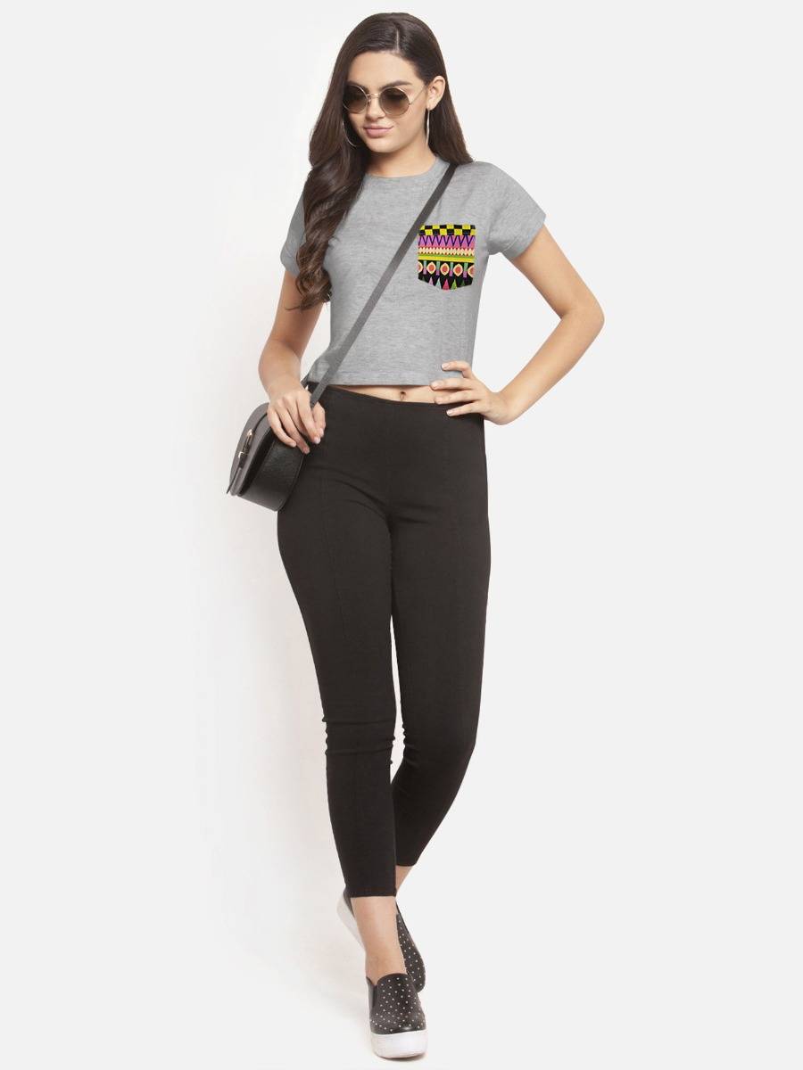 Grey Solid Crop Top | CT61 - view 5