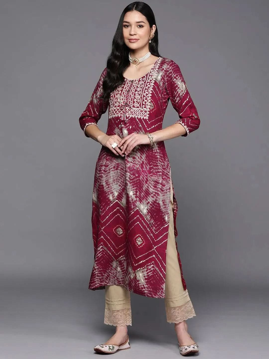 Gerua Magenta Yoke Design Rayon Straight Kurta