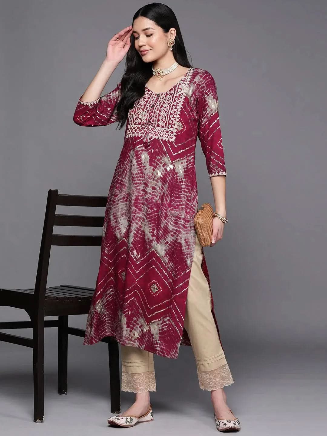 Gerua Magenta Yoke Design Rayon Straight Kurta