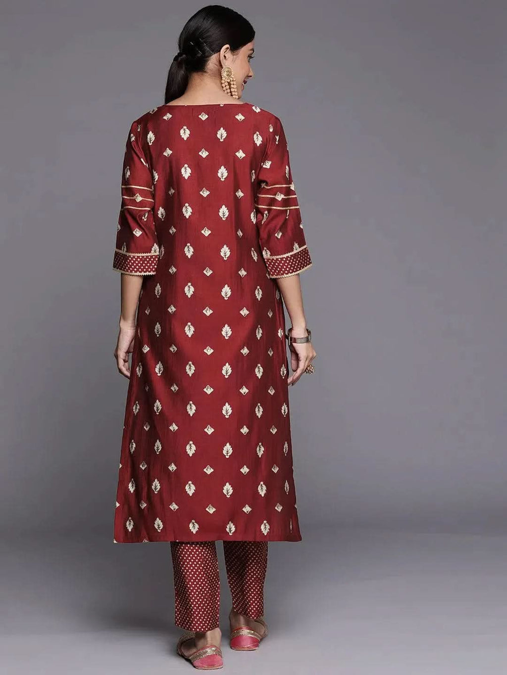Gerua Maroon Printed Silk Straight Kurta