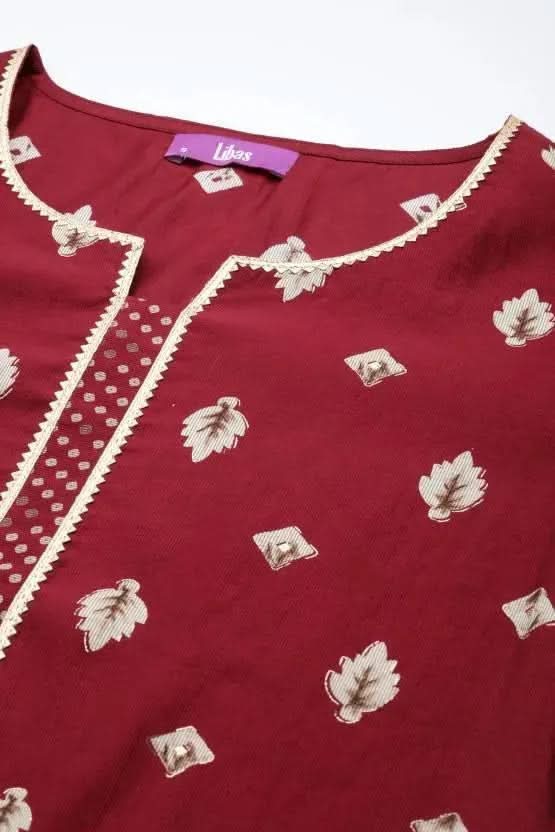 Gerua Maroon Printed Silk Straight Kurta