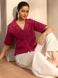 Libas Maroon Self Design Cotton Straight Shirt