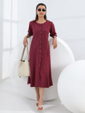 Gerua Maroon Solid Cotton Blend A-Line One Piece Dress