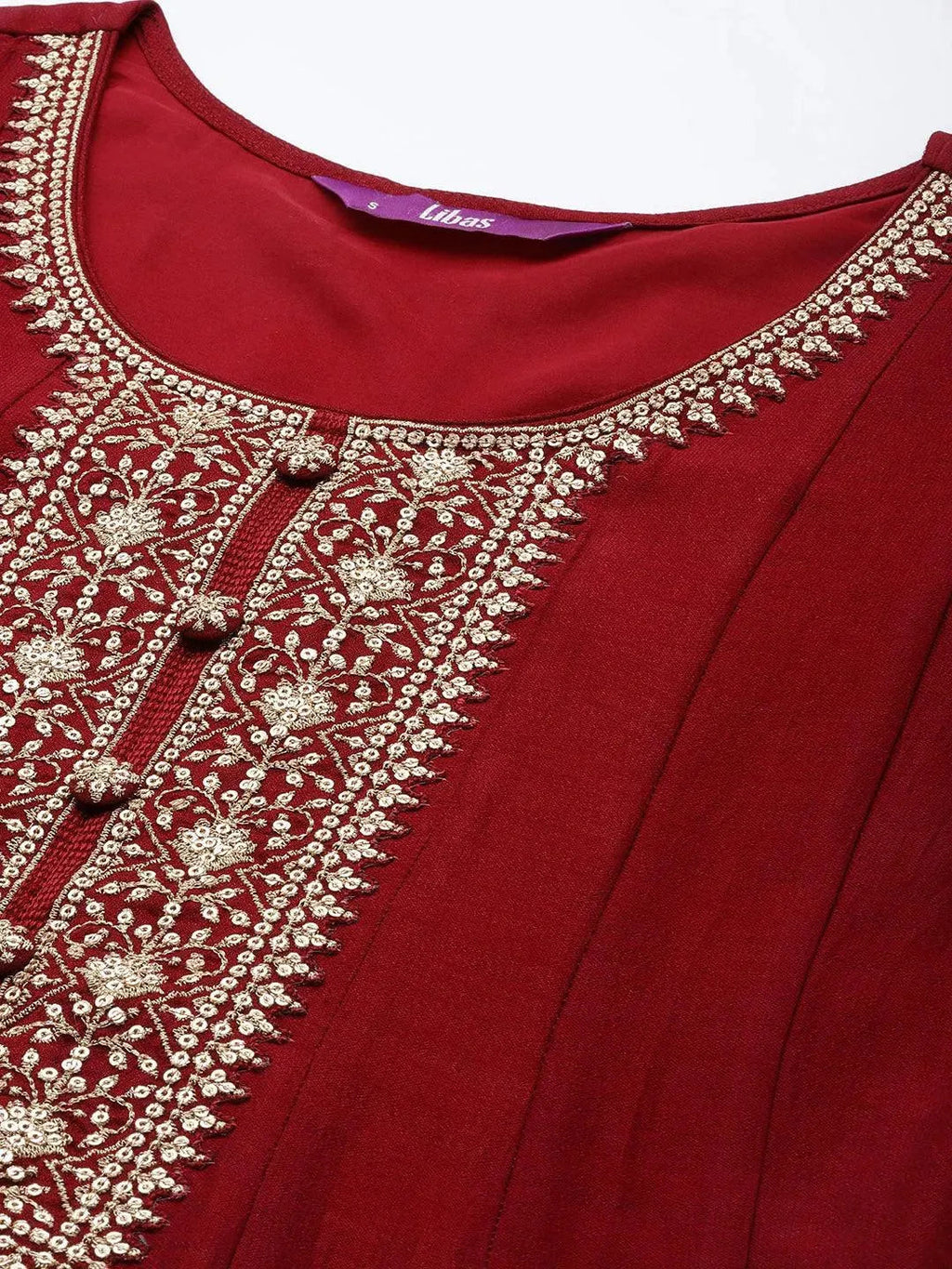 Libas Maroon Yoke Design Silk Blend Anarkali Suit Set With Dupatta