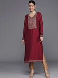 Gerua Maroon Yoke Design Silk Kurta