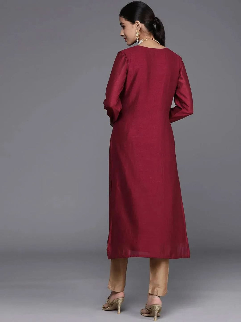 Gerua Maroon Yoke Design Silk Kurta