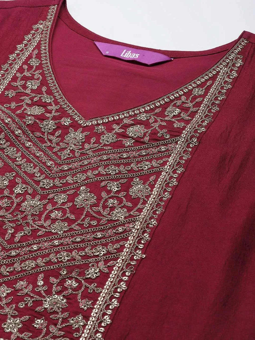 Gerua Maroon Yoke Design Silk Kurta
