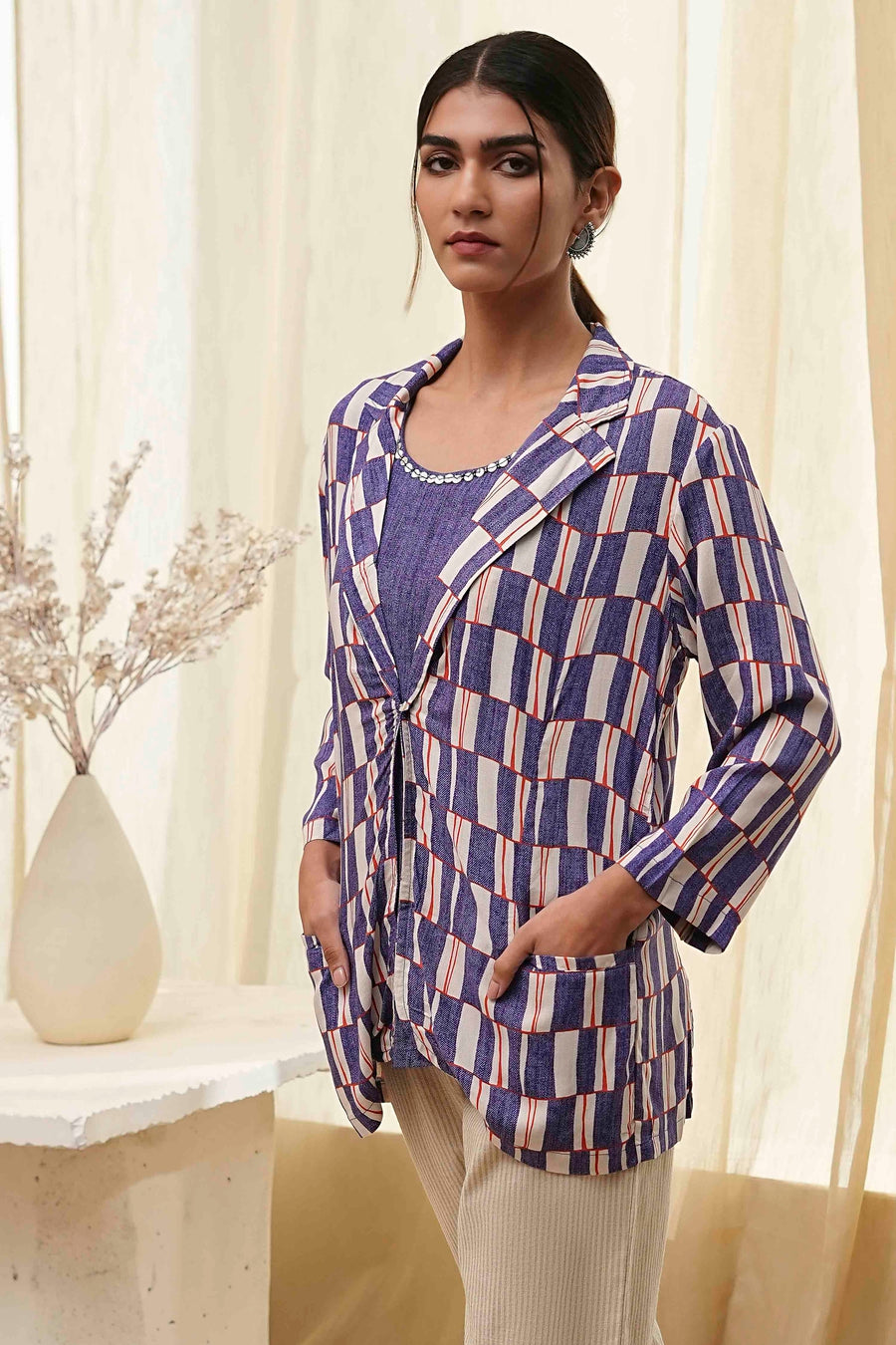 Blue Printed Straight Jacket K60