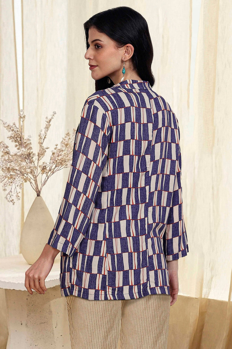 Blue Printed Straight Jacket K60