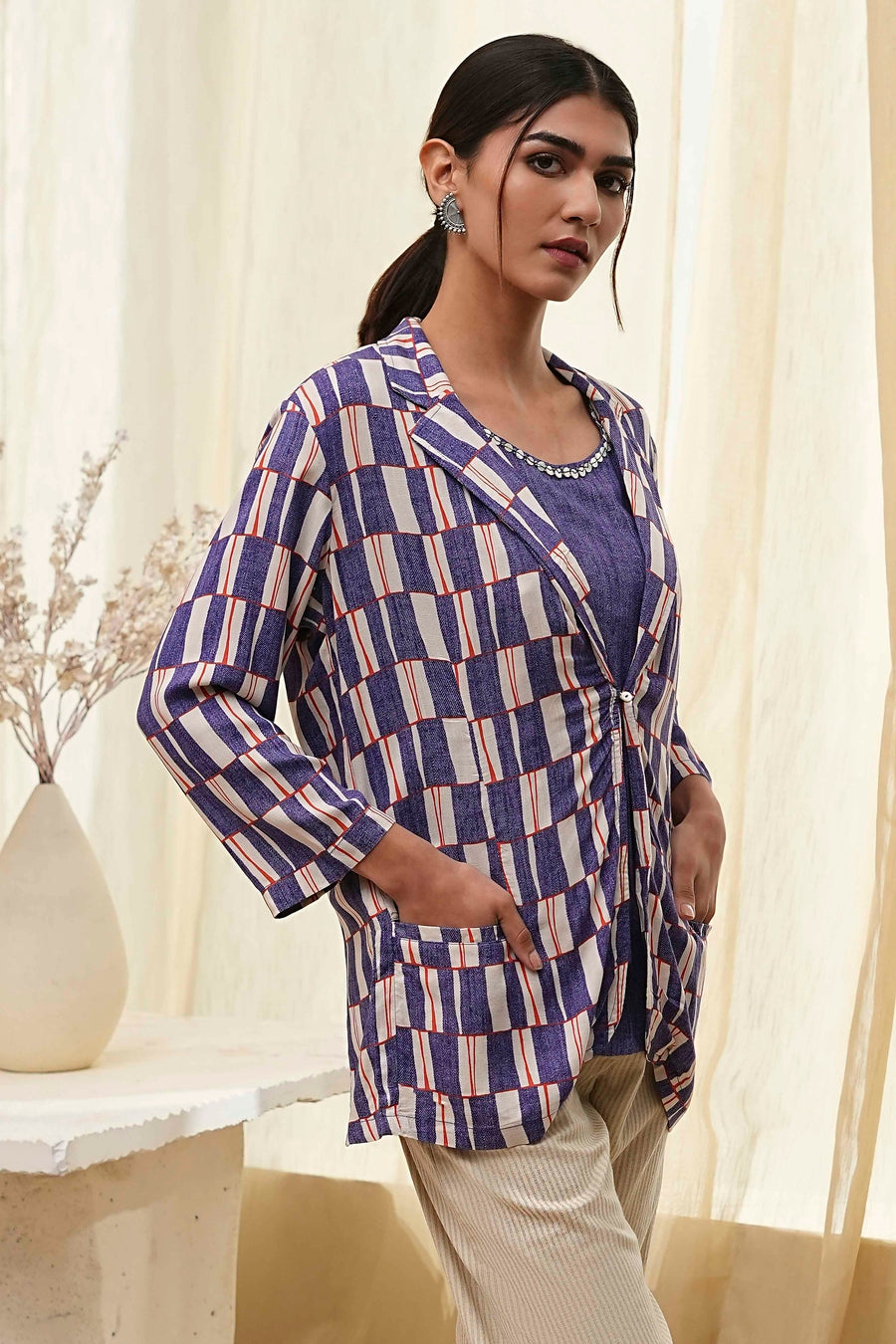 Blue Printed Straight Jacket K60