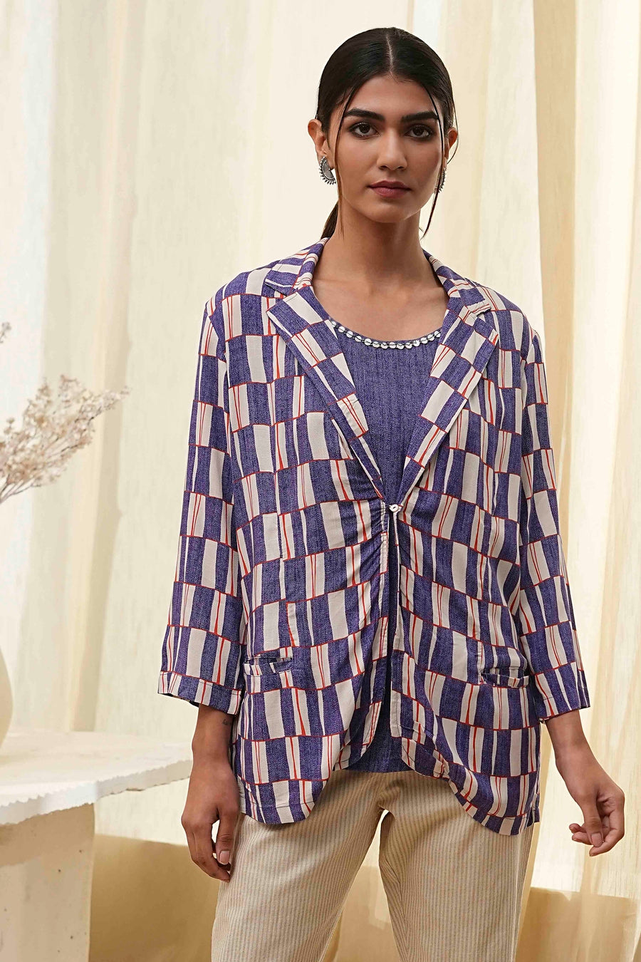 Blue Printed Straight Jacket K60