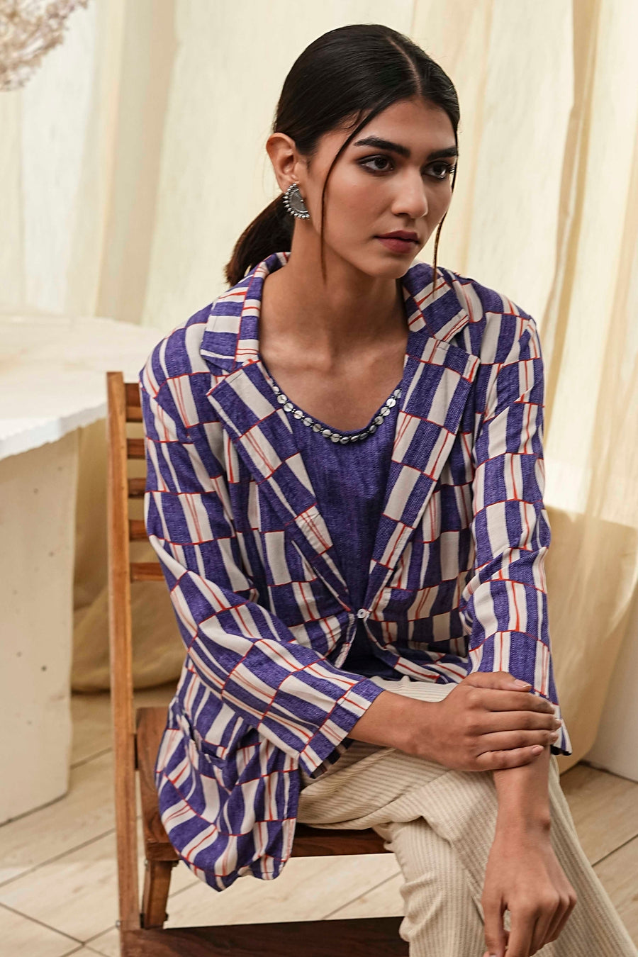 Blue Printed Straight Jacket K60
