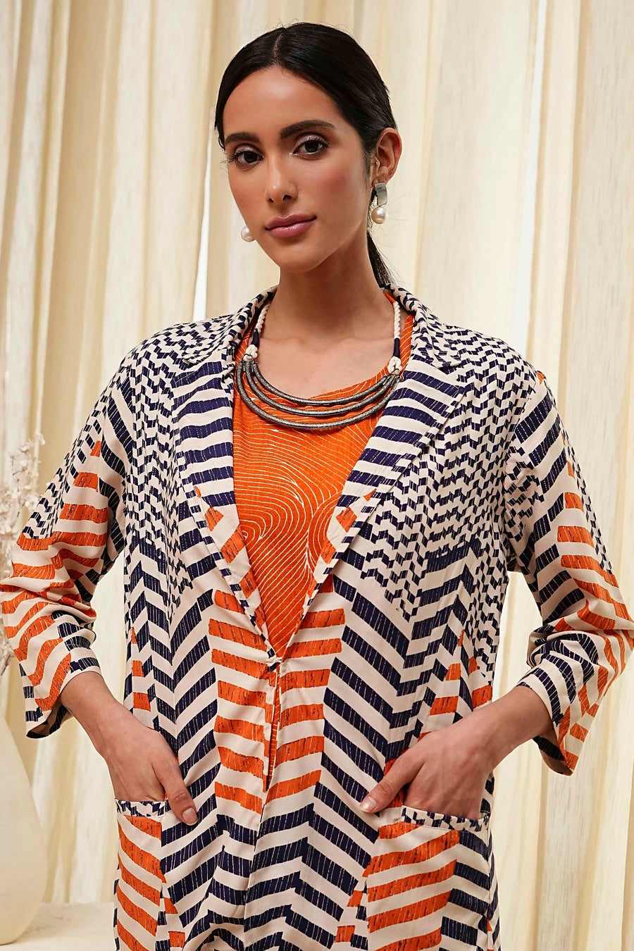 Orange Printed Straight Jacket K60