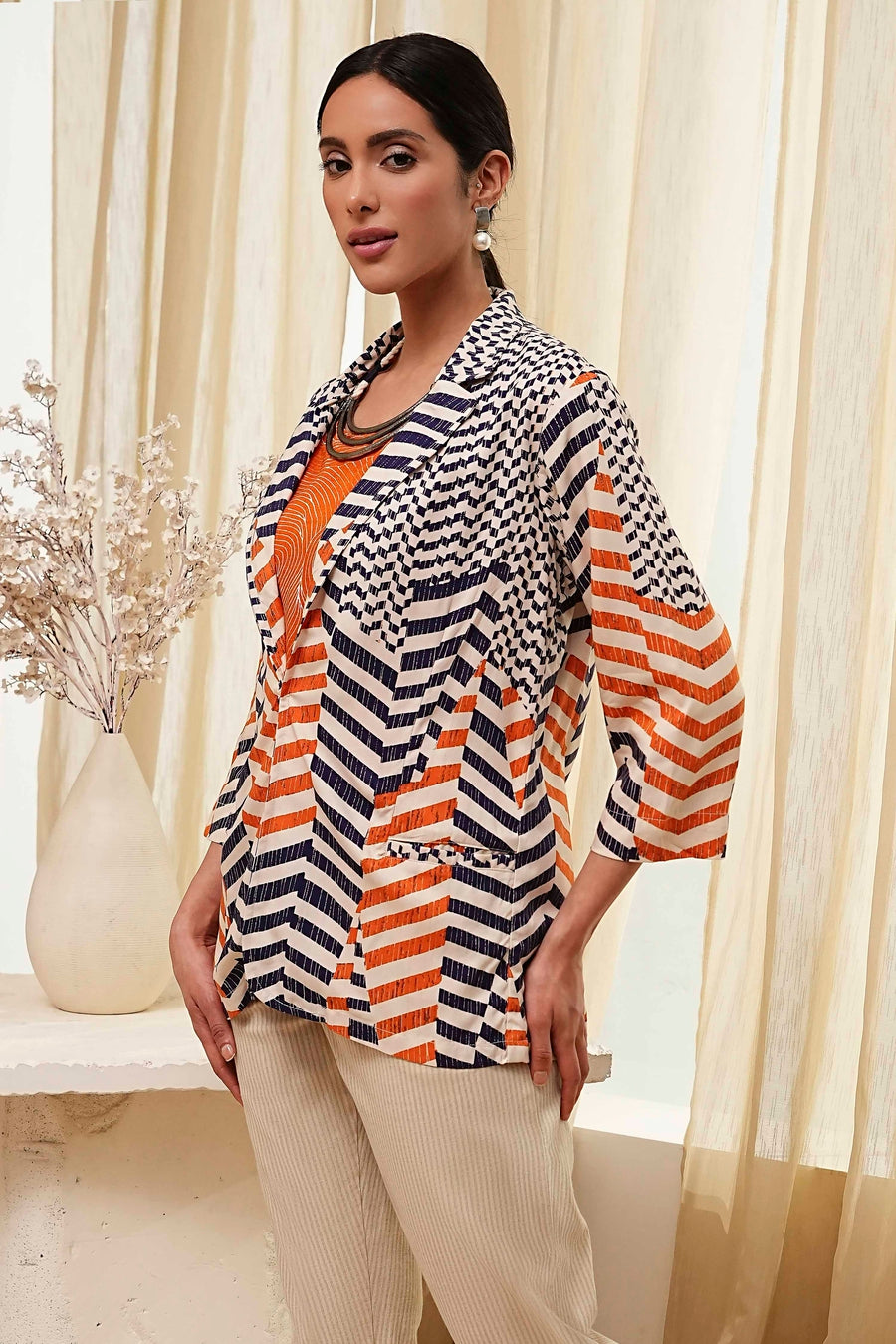 Orange Printed Straight Jacket K60