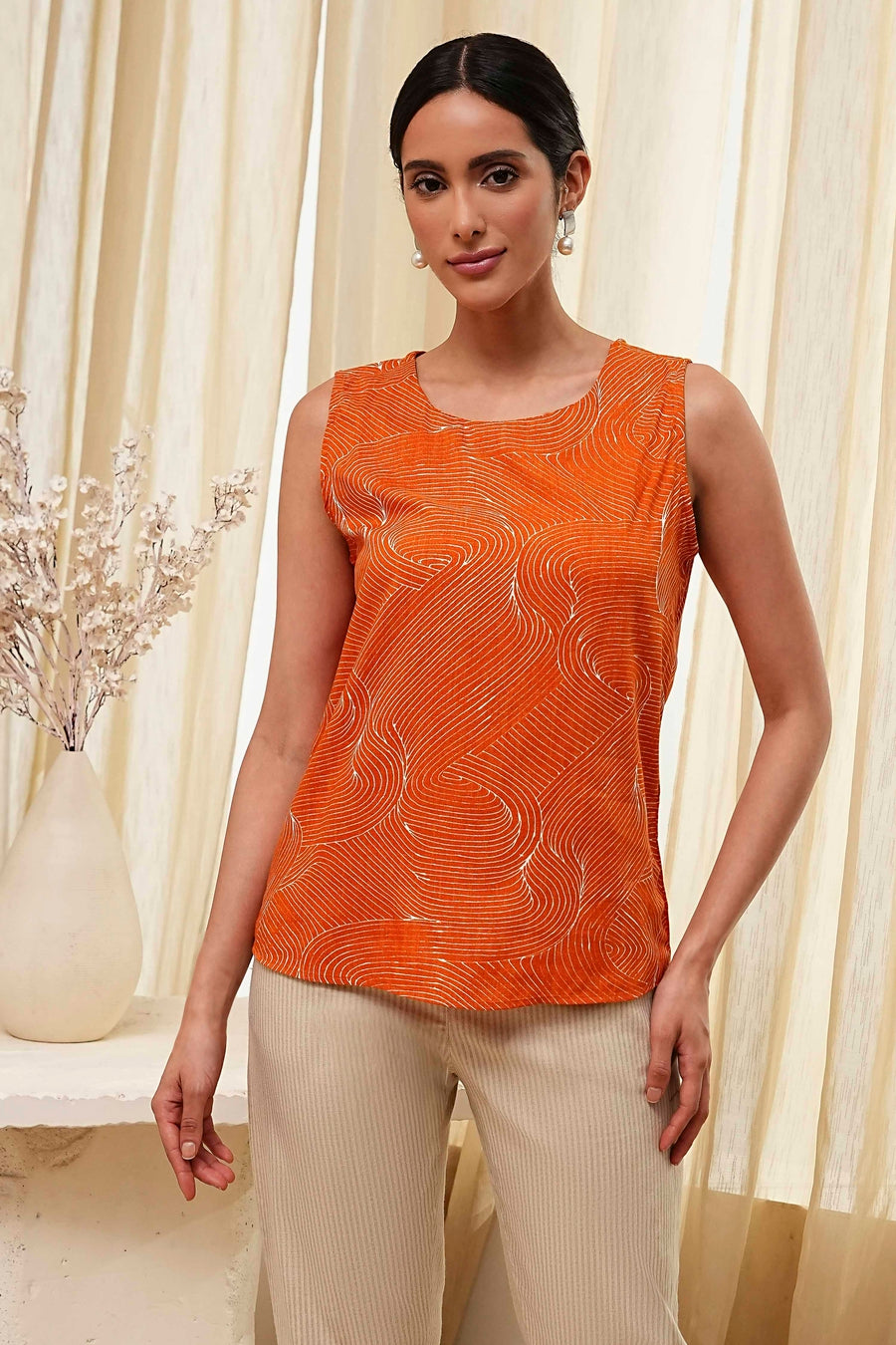 Orange Printed Straight Jacket K60