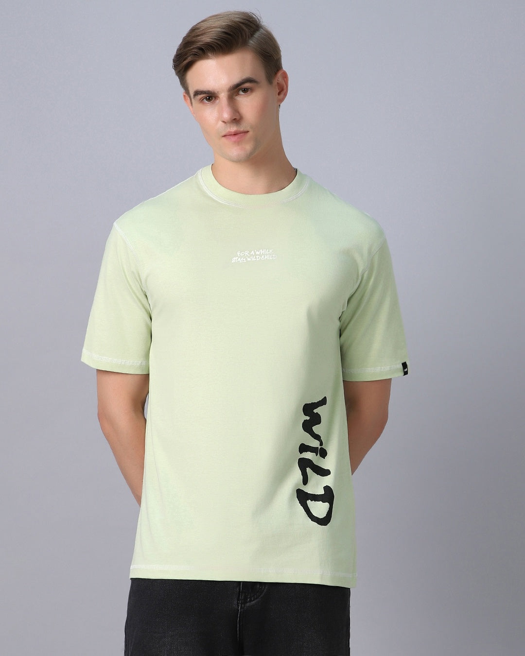 Men's Green Wild Graphic Printed Oversized T-shirt