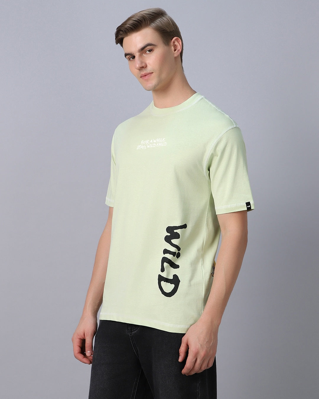 Men's Green Wild Graphic Printed Oversized T-shirt