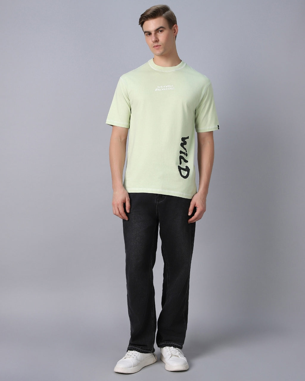 Men's Green Wild Graphic Printed Oversized T-shirt