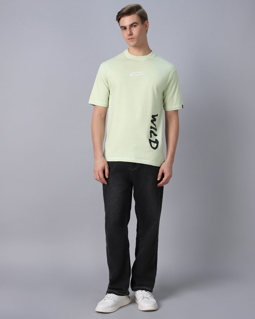 Men's Green Wild Graphic Printed Oversized T-shirt
