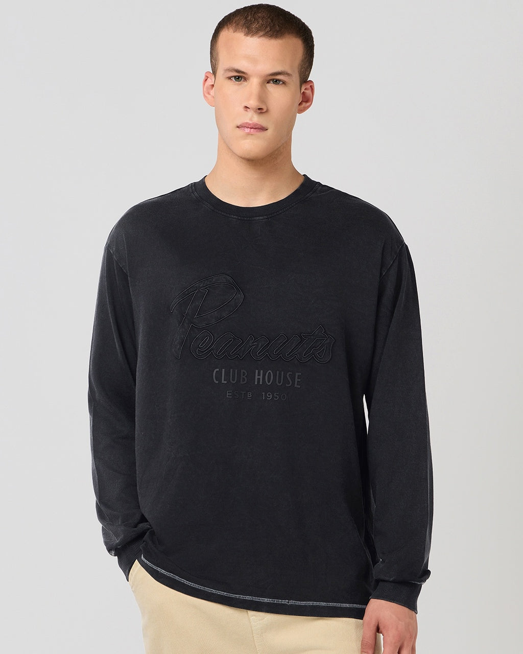 Men's Black Peanuts Typography Oversized Acid Wash T-shirt Morrislane image 2