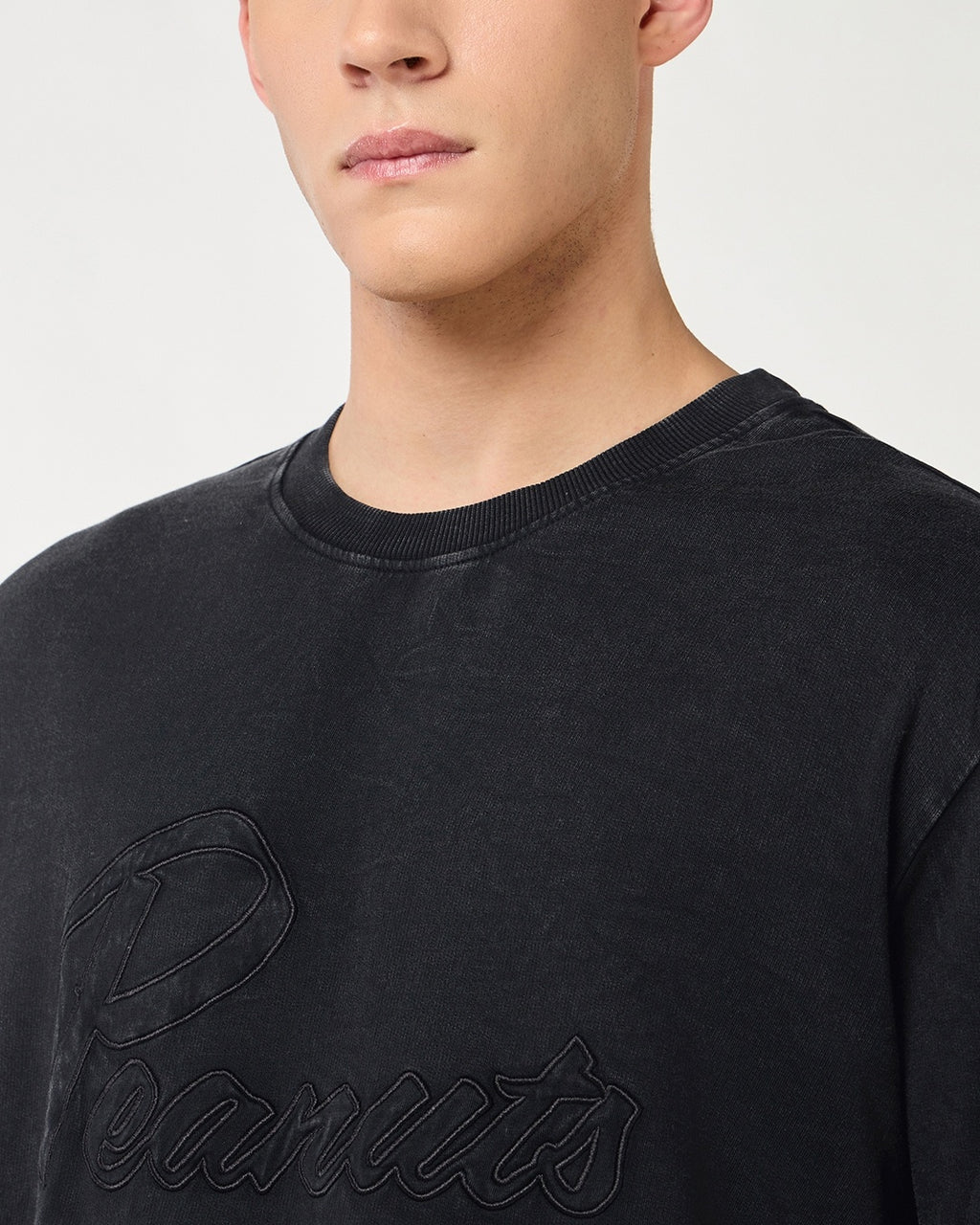 Men's Black Peanuts Typography Oversized Acid Wash T-shirt Morrislane image 6