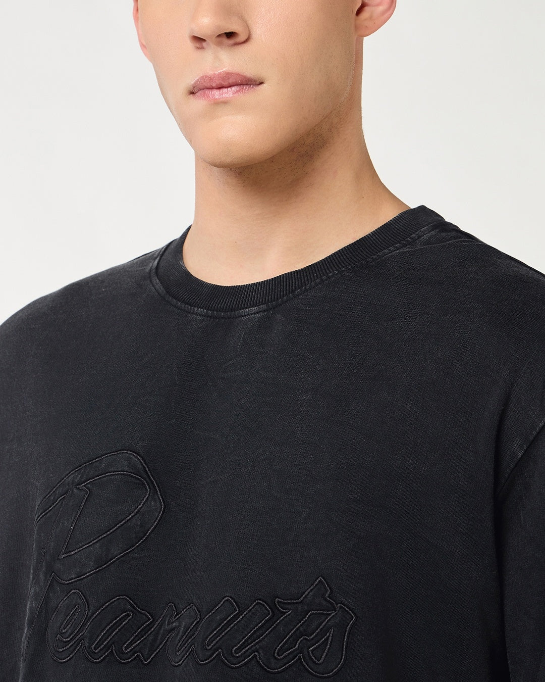 Men's Black Peanuts Typography Oversized Acid Wash T-shirt Morrislane image 6