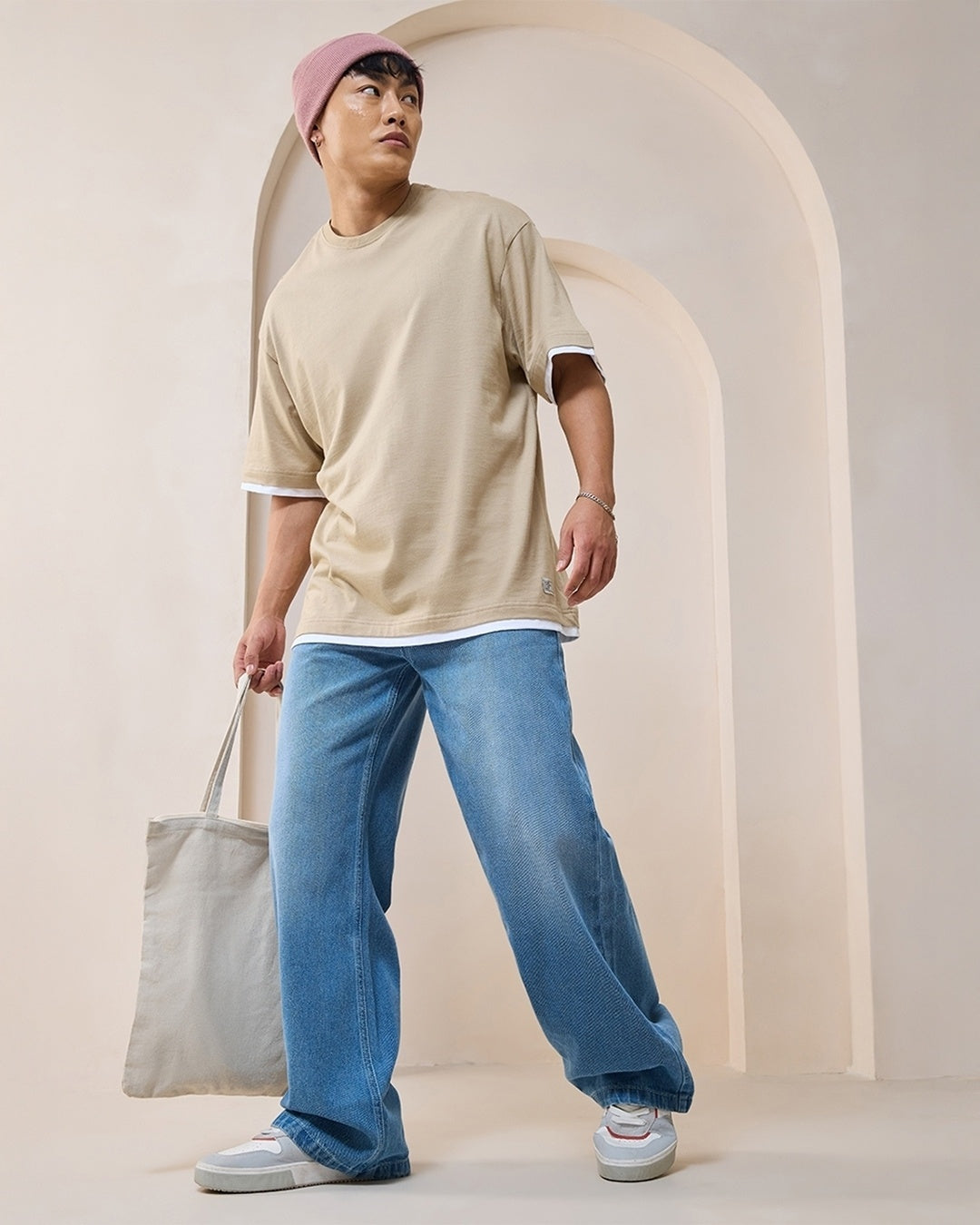 Men's Blue Washed Super Baggy Fit Mid-Rise Jeans