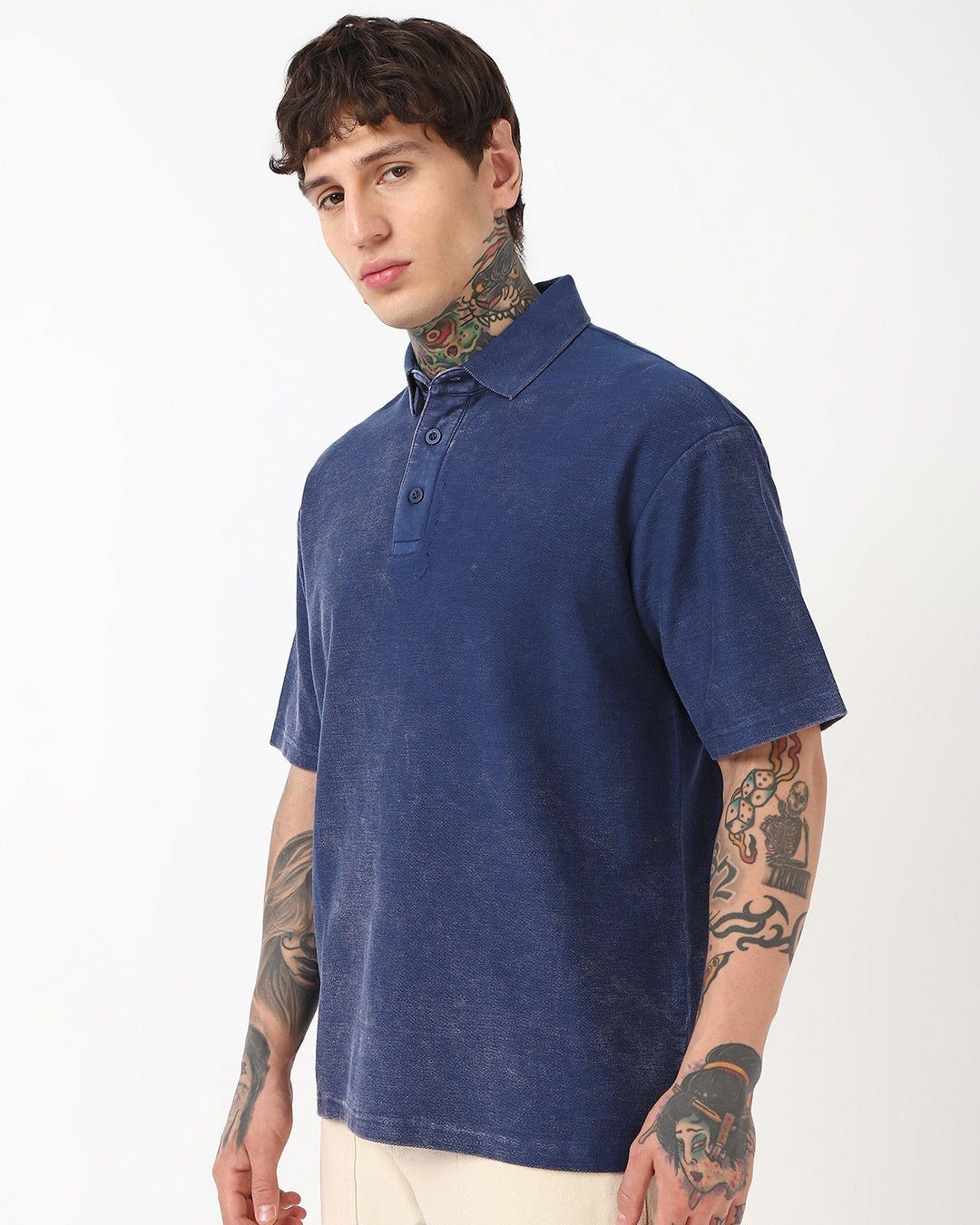 Men's Blue Oversized Acid Wash Polo T-shirt Morrislane