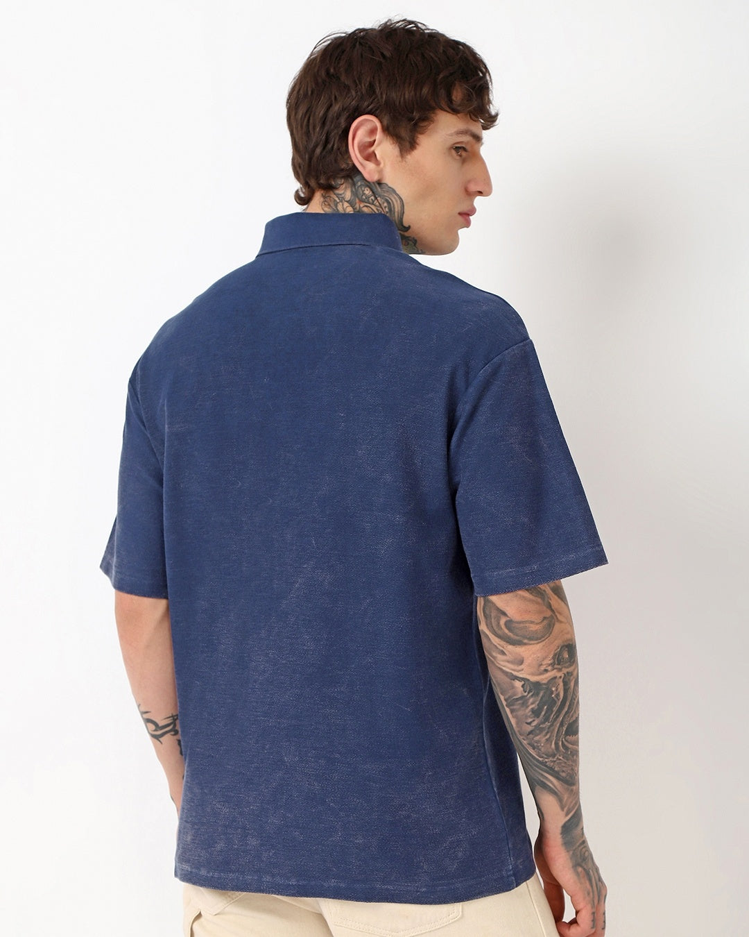 Men's Blue Oversized Acid Wash Polo T-shirt Morrislane