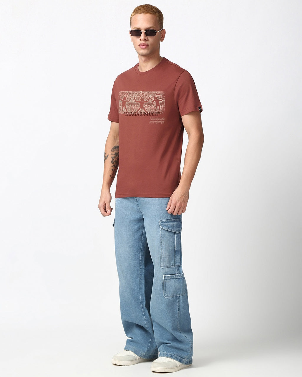 Men's Brick Red Magar Much Graphic Printed T-shirt