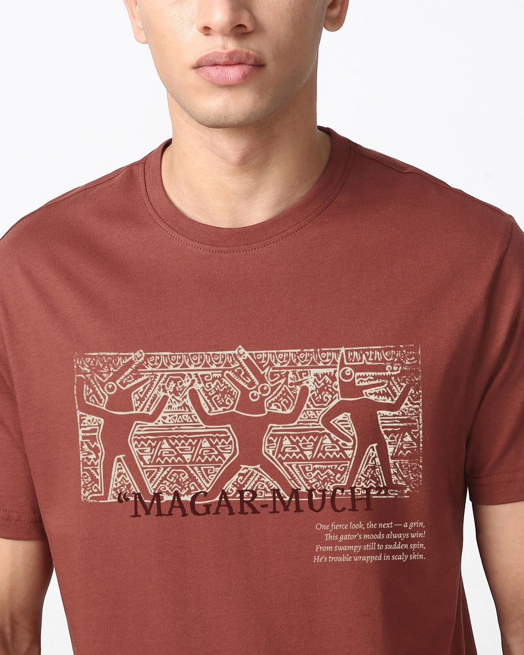 Men's Brick Red Magar Much Graphic Printed T-shirt
