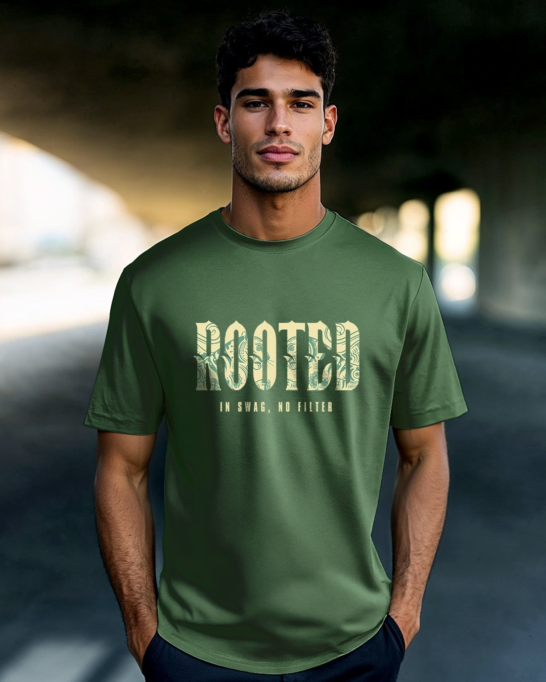 Men's Green Sanskari Drip Typography T-shirt