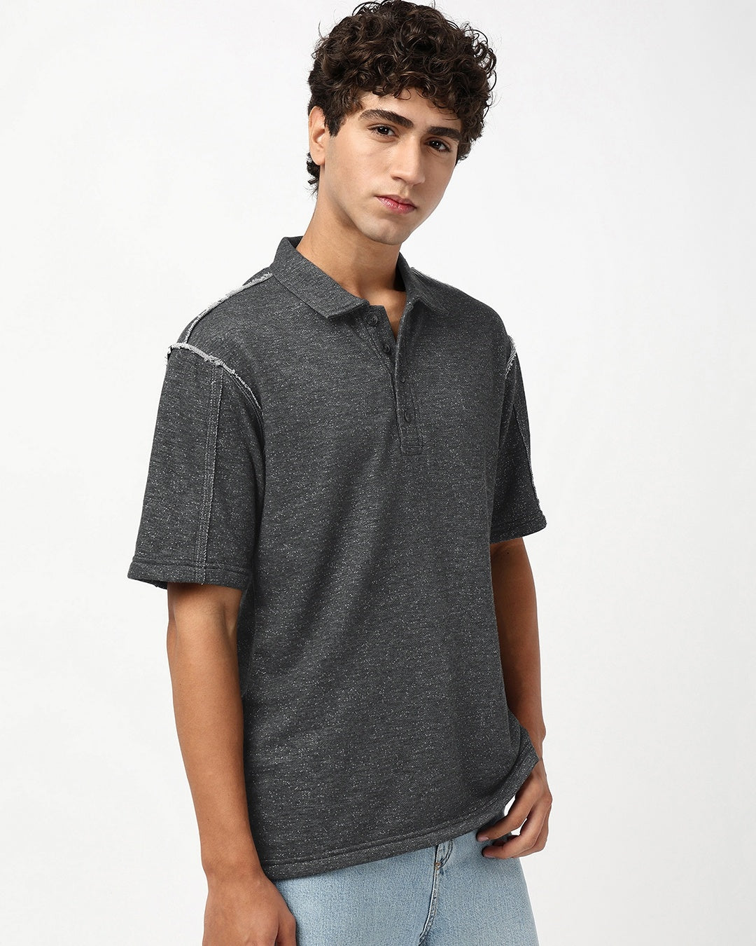 Men's Grey Oversized Polo T-shirt