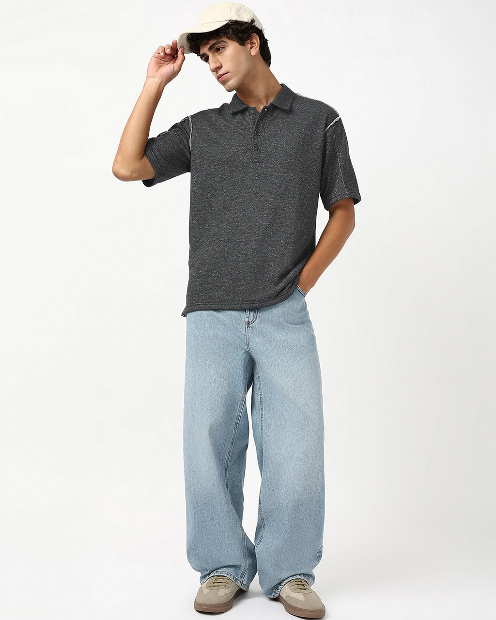 Men's Grey Oversized Polo T-shirt