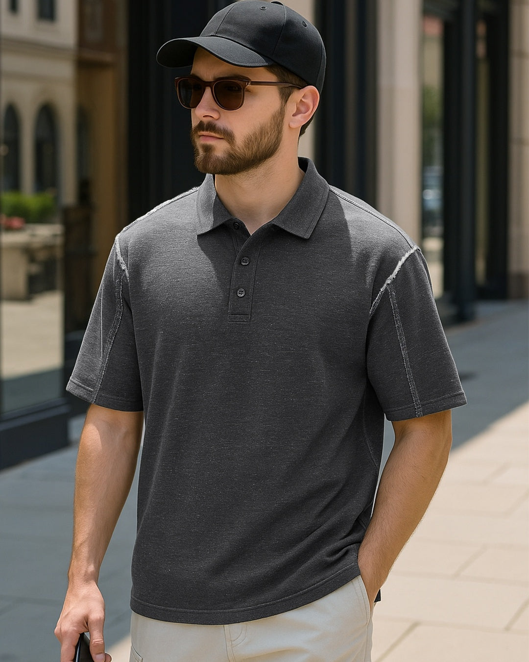 Men's Grey Oversized Polo T-shirt