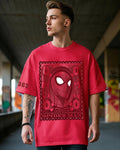 Men's Red Friendly Neighbour Graphic Printed Oversized T-shirt