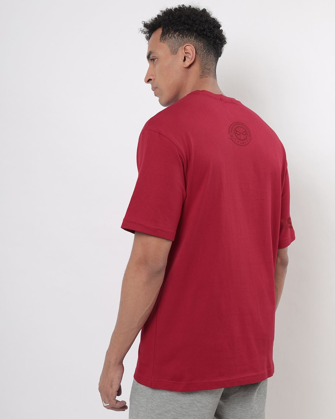 Men's Red Friendly Neighbour Graphic Printed Oversized T-shirt