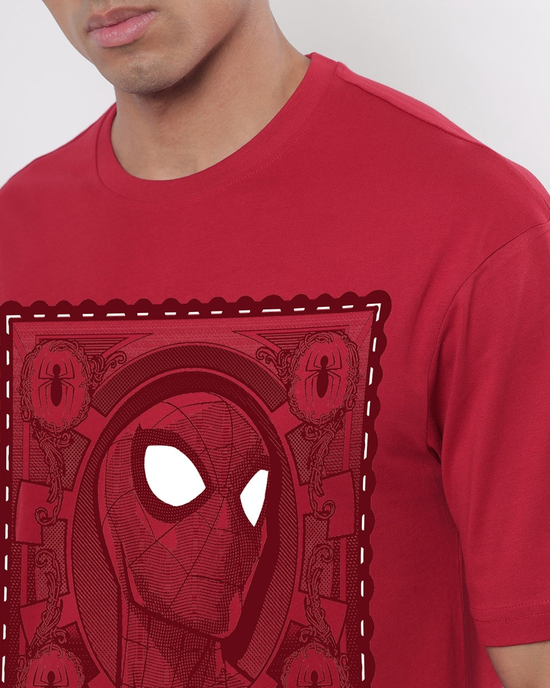 Men's Red Friendly Neighbour Graphic Printed Oversized T-shirt