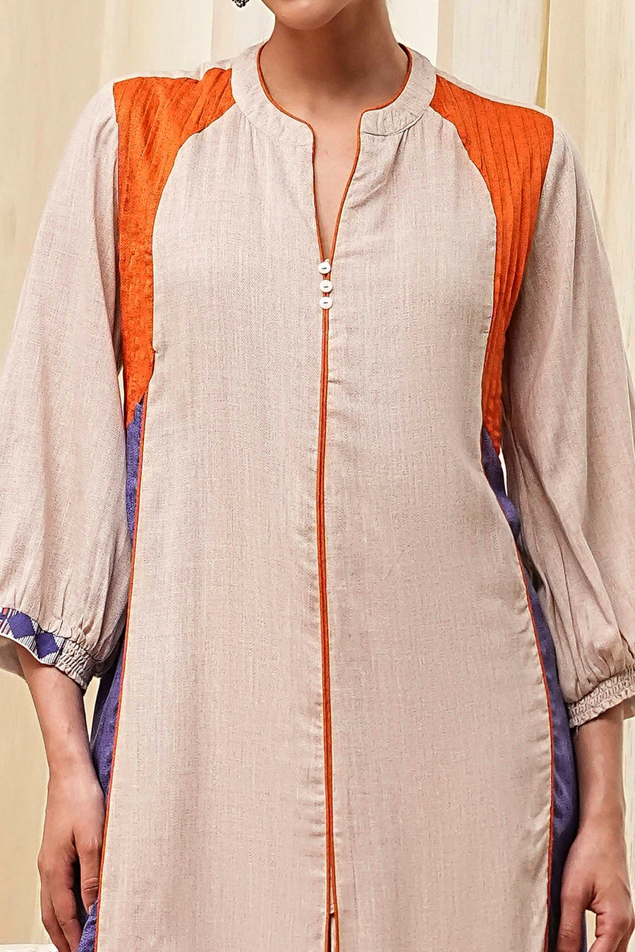 Beige Straight Printed Kurta Set CO87